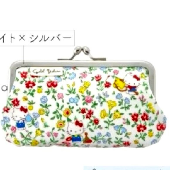 Hello Kitty Japan Coin Card Purse Kiss Snap Kitty with Floral Print Red  NEW - Picture 2 of 8